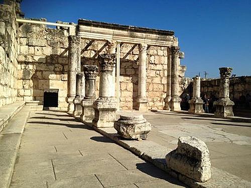 Synagogue of Capernaum built on the visible remains of the synagogue of Capernaum where Jesus attended many times